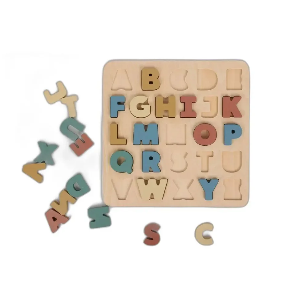 Wooden Alphabet & Number Puzzle Board – 26 Letters, 0–9 Numbers & Math Symbols